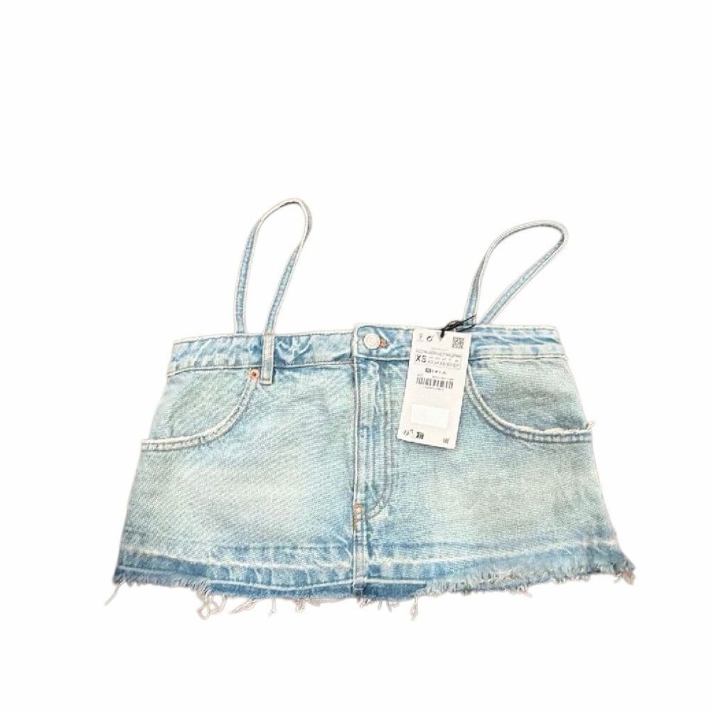 Brand New Zara Women's Size XS Blue Denim Distressed Mini Skirt
